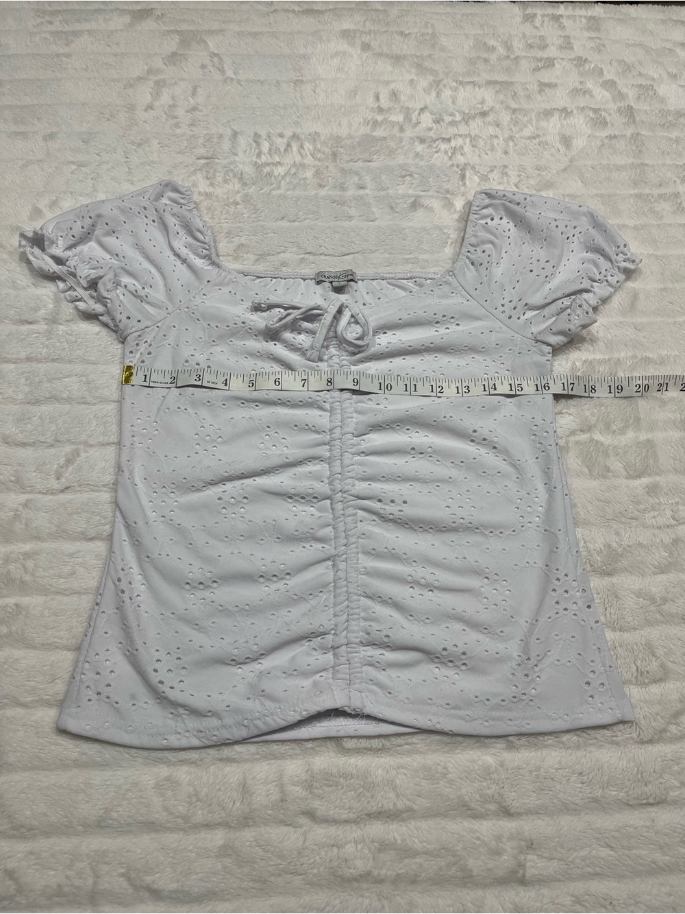 White Eyelet Puff-Sleeve Top - Orange Kiss